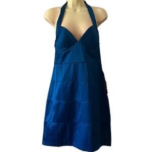 Wishes Wishes Wishes Size 13 Blue Satiny Halter Dress Y2K Prom